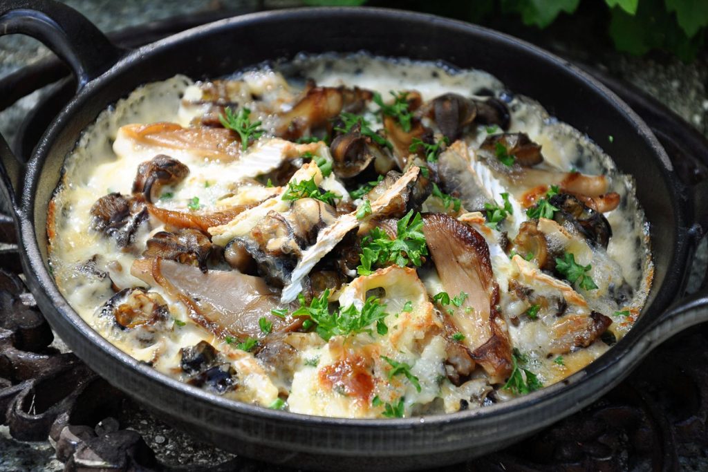 Slimáky so syrom brie